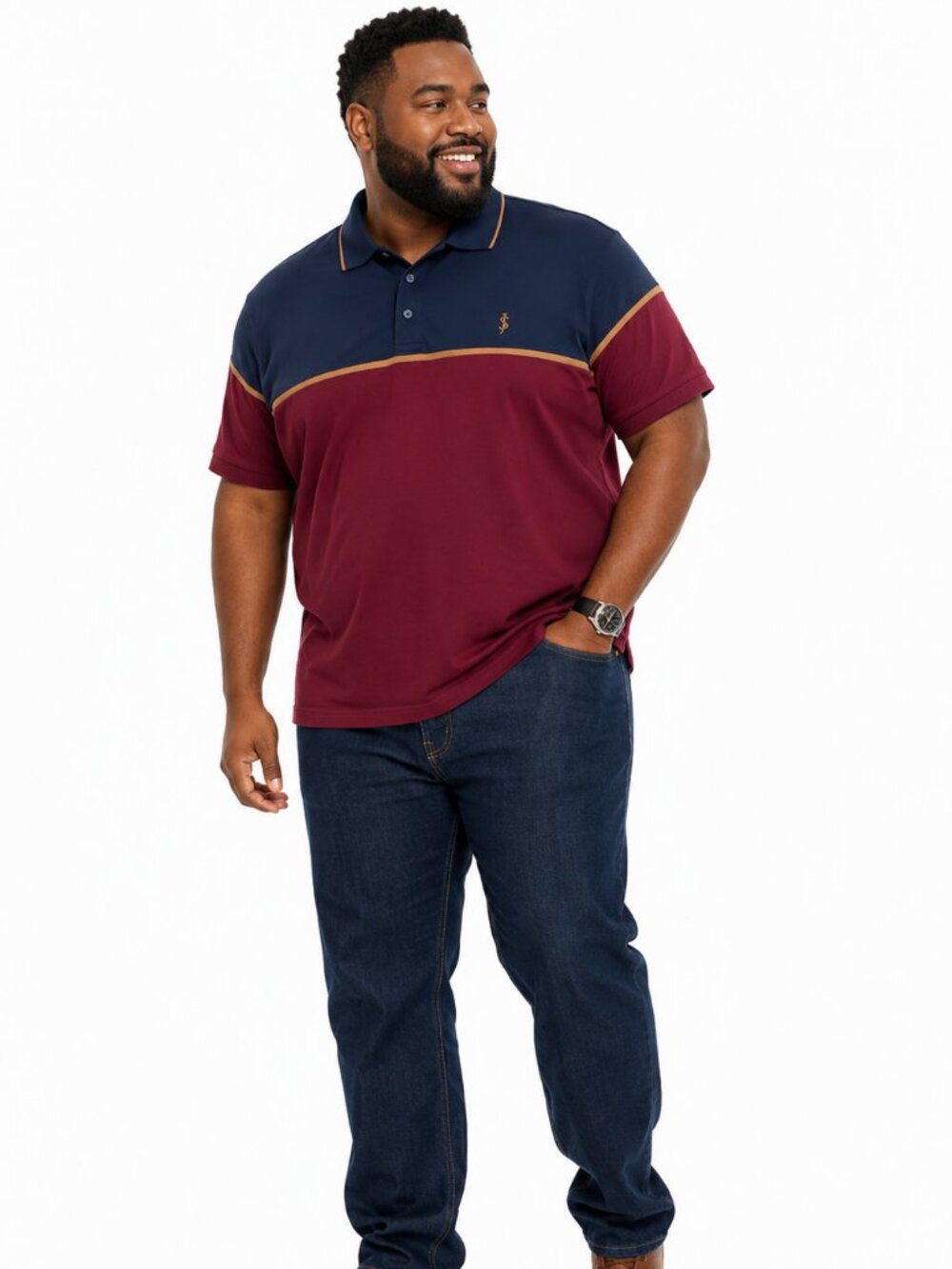 Scott James Polo Shirt 3XL Navy Burgundy Colorblock Short Sleeve Cotton Blend